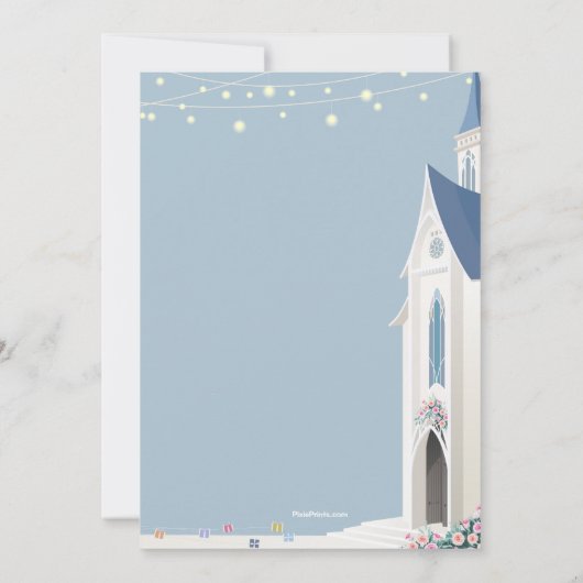 何か青いセーブ・ザ・デート案内 招待状 (裏面)