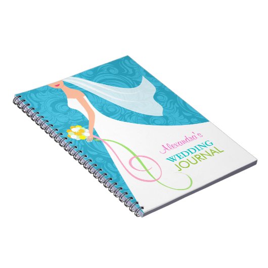 何か青いダマスク織のウェディングプランナージャーナル ノートブック (右側)