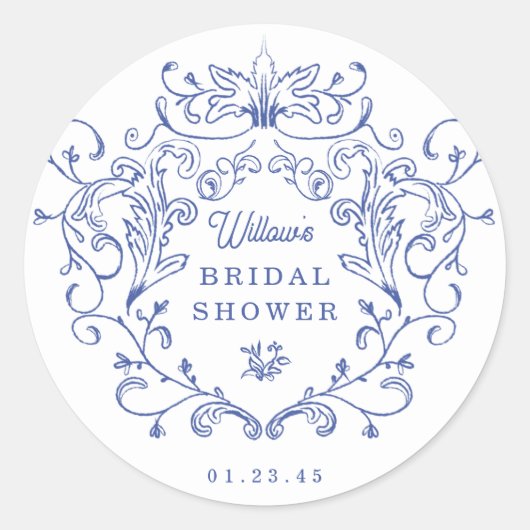 何か青いビクトリアンスタイルのウェディングシャワーのお favors ラウンドシール (正面)