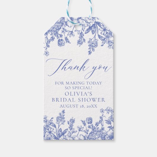 何か青いビクトリアンフローラブライダルシャワー ギフトタグ (正面)