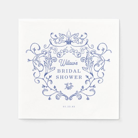 何か青いビクトリアンブライダルシャワー スタンダードカクテルナプキン (正面)