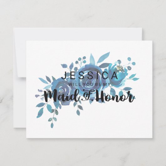 何か青いフローラが私のメイド・オブ・オーナー(花嫁付き添い人) 招待状 (正面)