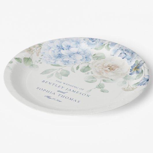何か青いフローラアジサイ結婚ズ ペーパープレート (アングル)
