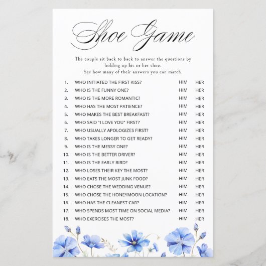 何か青いフローラウェディングシャワーシューゲーム (正面)