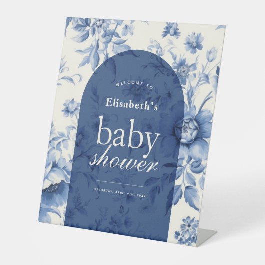 何か青いフローラトイレベビースシャワーへようこそ 台座サイン (正面)