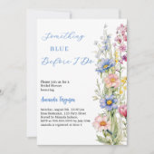 何か青いフローラピンクパープルブライダルシャワー 招待状 (正面)