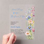 何か青いフローラピンク澄んブライダルシャワー アクリル招待状 (インサイチュ (ポータブル))