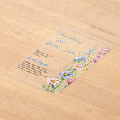 何か青いフローラピンク澄んブライダルシャワー アクリル招待状 (レイダウン)