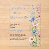 何か青いフローラピンク澄んブライダルシャワー アクリル招待状 (正面)