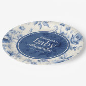 何か青いフローラフランスのトイル赤ちゃんシャワー ペーパープレート (アングル)