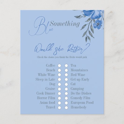 何か青いフローラブライダルシャワーは彼女はゲームするだろう (正面)