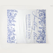 何か青いフローラブライダルシャワー写真の背景 タペストリー (正面(横))