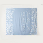 何か青いフローラブライダルシャワー写真の背景 タペストリー (正面(横))