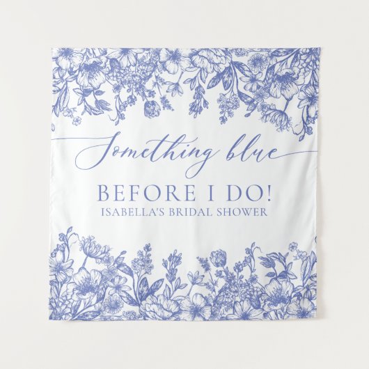 何か青いフローラブライダルシャワー写真の背景 タペストリー (正面)
