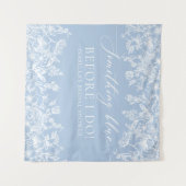 何か青いフローラブライダルシャワー写真の背景 タペストリー (正面(横))