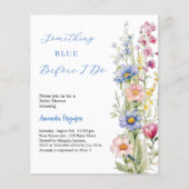 何か青いフローラブライダルシャワー招待 (正面)