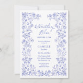 何か青いフローラブライダルシャワー招待 招待状 (正面)