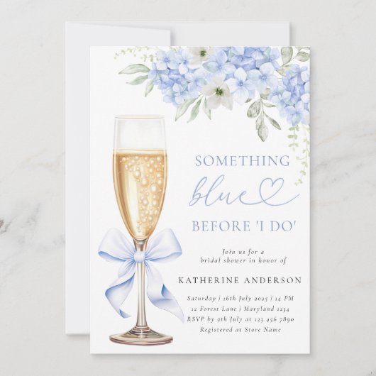 何か青いフローラブライダルシャワー招待 招待状 (正面)