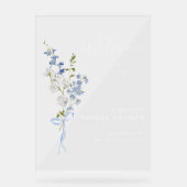 何か青いフローラルブーケボウブライダルシャワー アクリルサイン (正面)