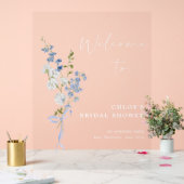 何か青いフローラルブーケボウブライダルシャワー アクリルサイン (ウェディング)