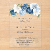 何か青いフローラ前にブライダルシャワー アクリル招待状 (正面)