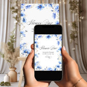 何か青いフローラ枠書道フラワーバー ポスター