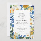 何か青いフローラ陳腐なブライダルシャワー 招待状 (正面)