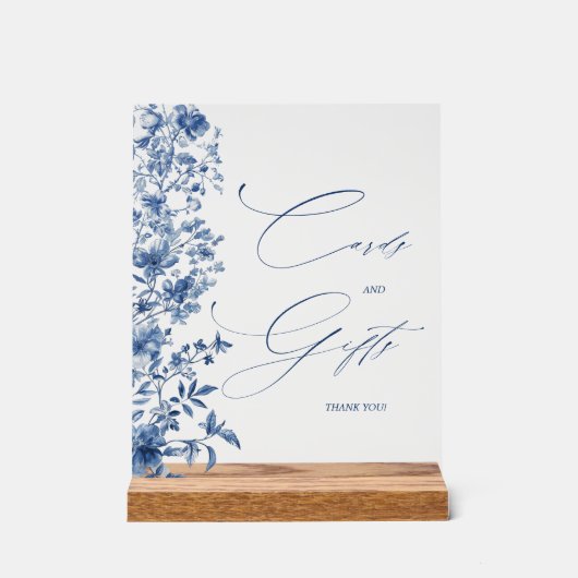 何か青いブライダルシャワーのカードとギフト アクリルサイン (正面)