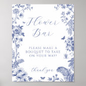 何か青いブライダルシャワーの花のバーのサイン ポスター (正面)
