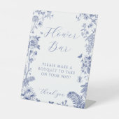 何か青いブライダルシャワーの花のバーのサイン 台座サイン (正面)