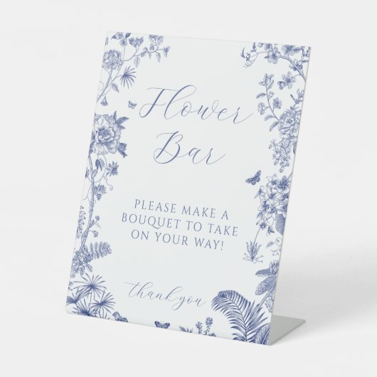 何か青いブライダルシャワーの花のバーのサイン 台座サイン (正面)