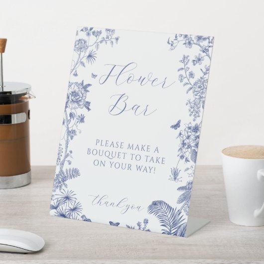 何か青いブライダルシャワーの花のバーのサイン 台座サイン (インサイチュ)