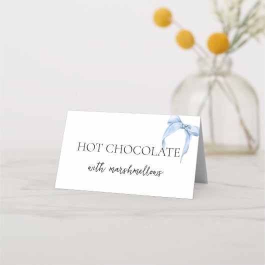 何か青いブライダルシャワーほこりっぽいボウビュッフェ プレイスカード (正面)