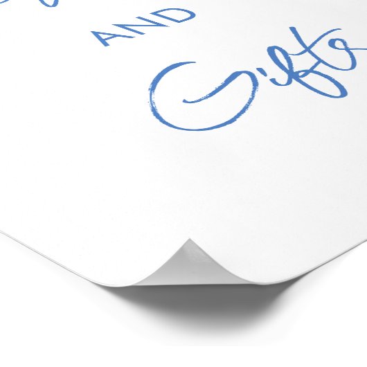 何か青いブライダルシャワーカードとギフトのサイン ポスター (角)