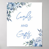 何か青いブライダルシャワーカードとギフトのサイン ポスター (正面)