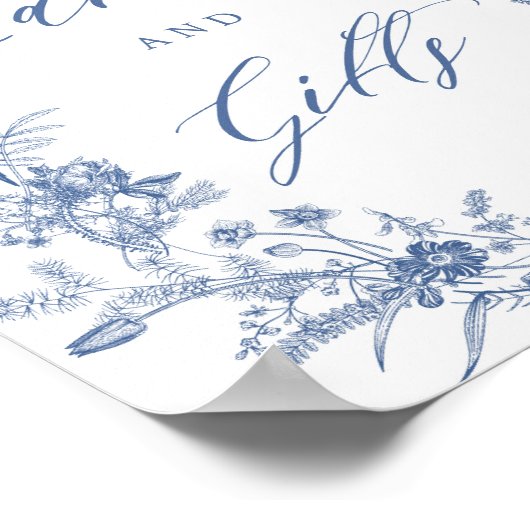 何か青いブライダルシャワーカードとギフトのサイン ポスター (角)