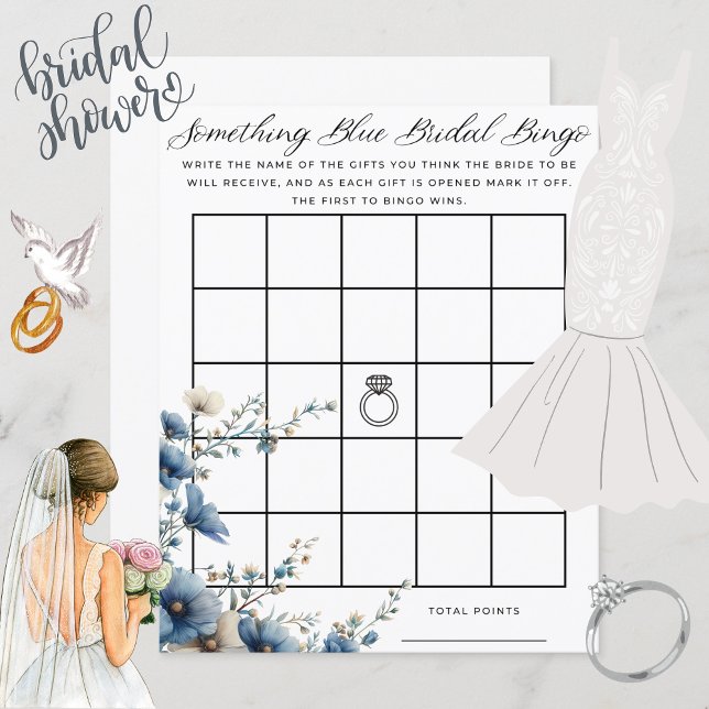何か青いブライダルシャワービンゴゲーム (The perfect game for a bridal shower! Guests will enjoy and make memories with this bingo game.)