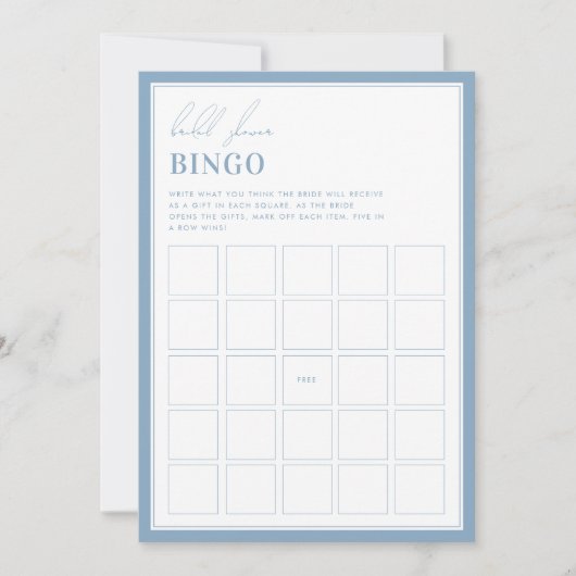 何か青いブライダルシャワービンゴゲーム 招待状 (正面)