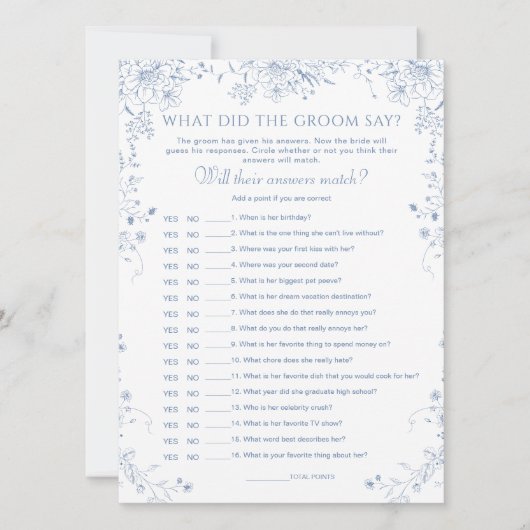 何か青いブライダルシャワー彼が何と言ったカード 招待状 (正面)