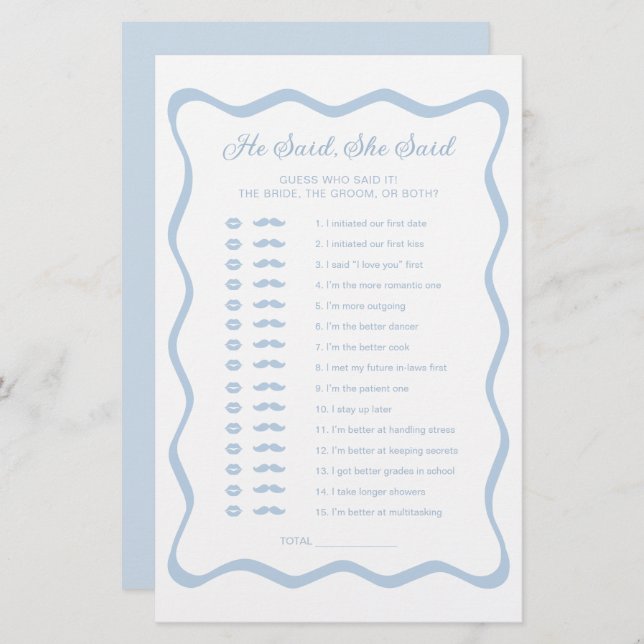 何か青いブライダルシャワー彼は彼女はゲームを言った (正面/裏面)