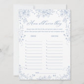 何か青いブライダルシャワー推測エイジゲームカード 招待状 (正面)