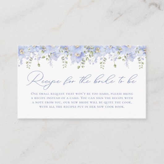 何か青いブライダルシャワー花嫁レシピ エンクロージャーカード (正面)