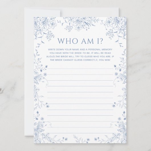 何か青いブライダルシャワー誰がゲームカードを推測 招待状 (正面)