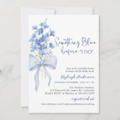 何か青いブライダルシャワー| ほこりっぽい青いリボン 招待状 (正面)
