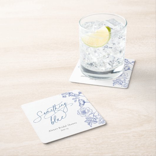 何か青いブライダルシャワー スクエアペーパーコースター (インサイチュ)