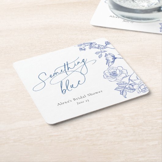 何か青いブライダルシャワー スクエアペーパーコースター (アングル)