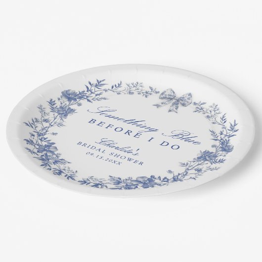 何か青いブライダルシャワー ペーパープレート (アングル)