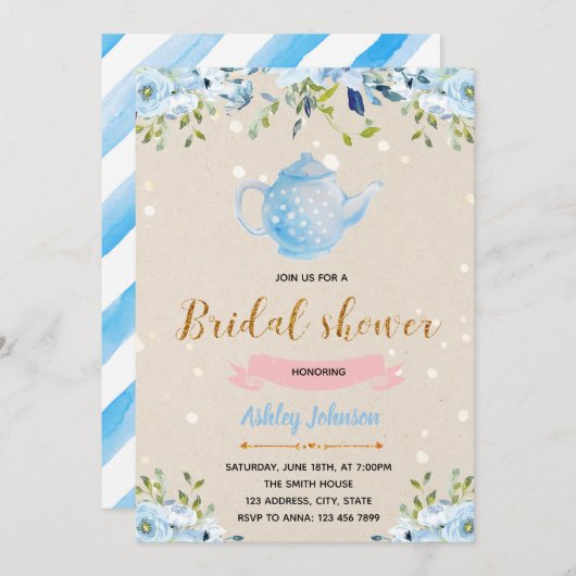 何か青いブライダルティーパーティの招待状 招待状 (正面/裏面)