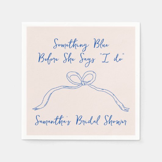 何か青いリボン手描きのウェディングシャワー スタンダードカクテルナプキン (正面)