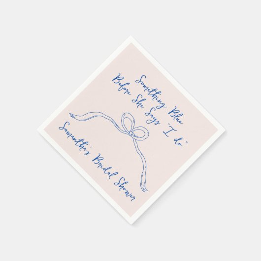 何か青いリボン手描きのウェディングシャワー スタンダードカクテルナプキン (角)